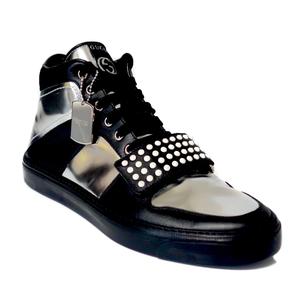 Gucci Limited Edition Silver Black HighTop Sneaker G6 US 7. 376194. NEW